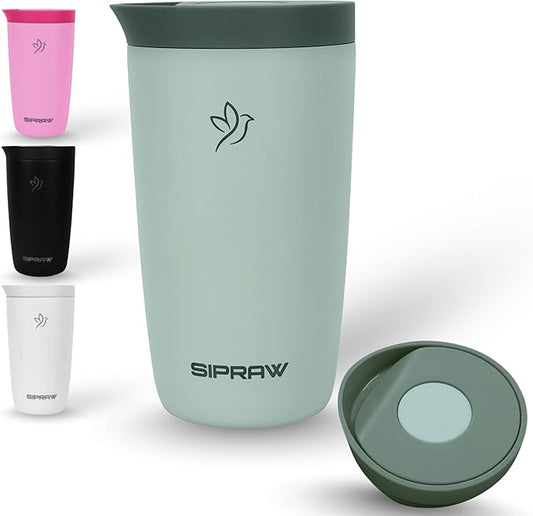 Travel Coffee Mug Tumbler, Reusable Iced Coffee Hot Coffee Cup, Double Wall Insulated Thermal Stainless Steel Material, Gift for Women Men, Perfect for Camping Travelling, 12 oz, Pastel green