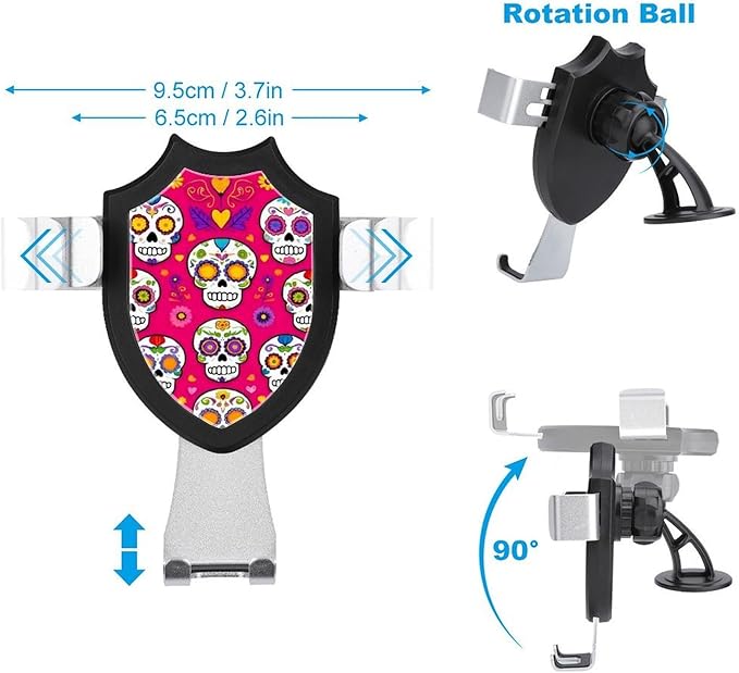 Universal Hands Free Automobile Cell Phone Holder, Phone Mount for Car Dashboard Air Vent Windshield Day Dead Mexican Sugar Skull