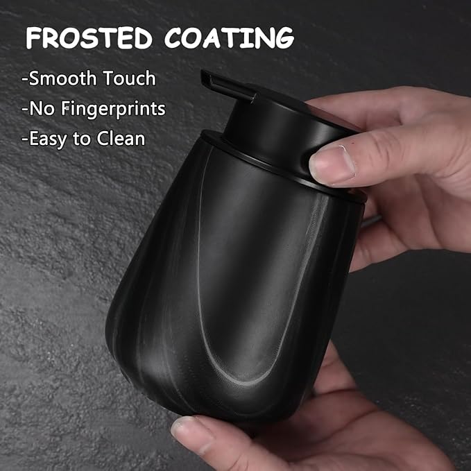 12Oz Foaming Hand Soap Dispenser - Ceramic Bathroom Foam Soap Dispenser with Easy-to-Press Black Pump, Refillable Lotion Hand Soap Dispenser, Dish Soap Dispenser for Kitchen, Marble Black