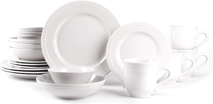 Pearl Dots Stoneware Dinnerware Set 20pc Set, White