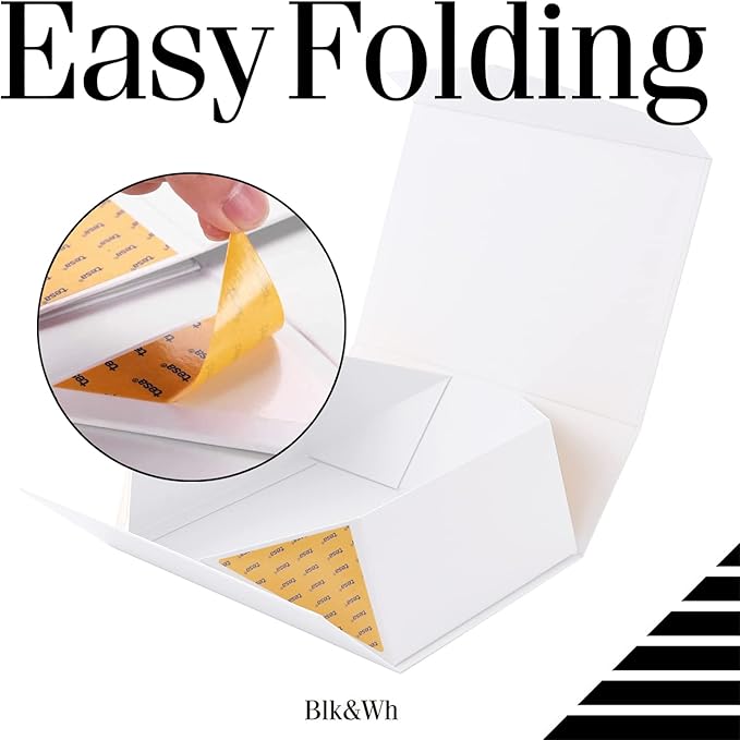 BLK&WH Collapsible Gift Box with Magnetic Lid, 10.5x7.7x3.8 Inches, White, Bridesmaid Proposal Box