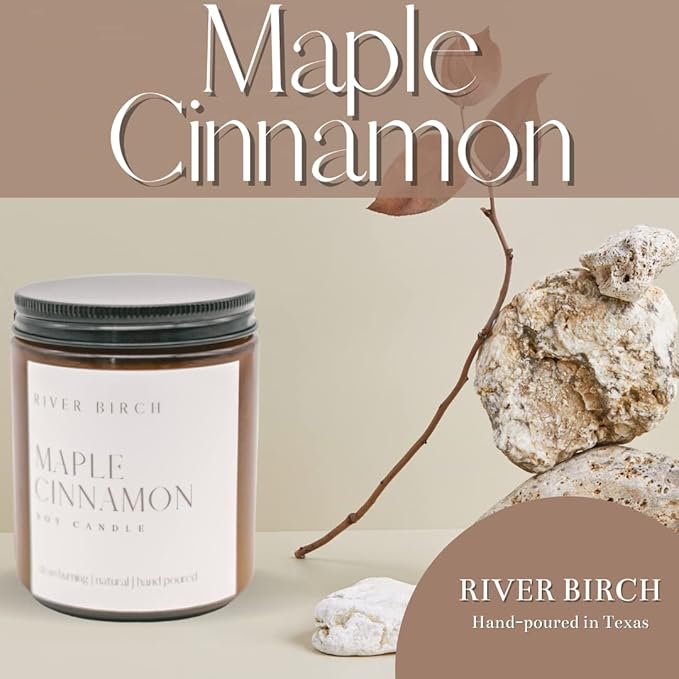 River Birch Candles Maple Cinnamon Scented Candle | Premium, All-Natural, Non-Toxic, Soy Candles | 8.5oz 40 Hr Burn Time | Cozy Relaxing Gifts for Home
