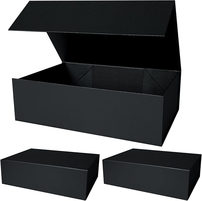 Aimyoo Galaxy Black Collapsible Gift Box with Magnetic Closure Lids 13.8x9x4.3 in, Bridesmaid Groomsmen Proposal Box, Large Rectangle Box for Present Graduation Storage 3 Pack