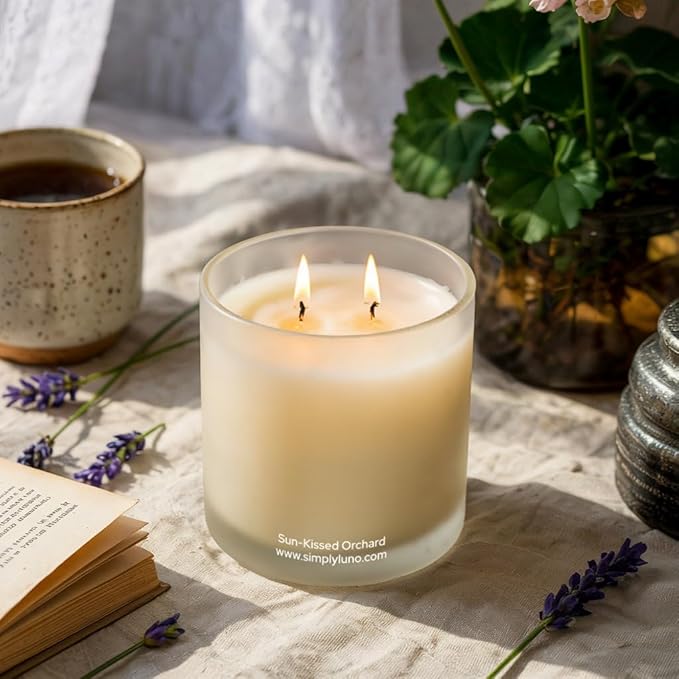 Sun-Kissed Orchard – Lavender & Rose Scented Candle Large 14oz Soy Wax– Eco Friendly & Long Lasting – 50+ Hour Burn – Reusable Jar & Bamboo Lid – Luxury Gift Box for Women