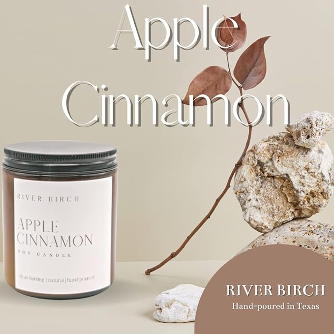 River Birch Candles Apple Cinnamon Scented Candle | Premium, All-Natural, Non-Toxic, Soy Amber Jar Candles | 8.5oz 40 Hr Burn Time | Cozy Relaxing Gifts for Home