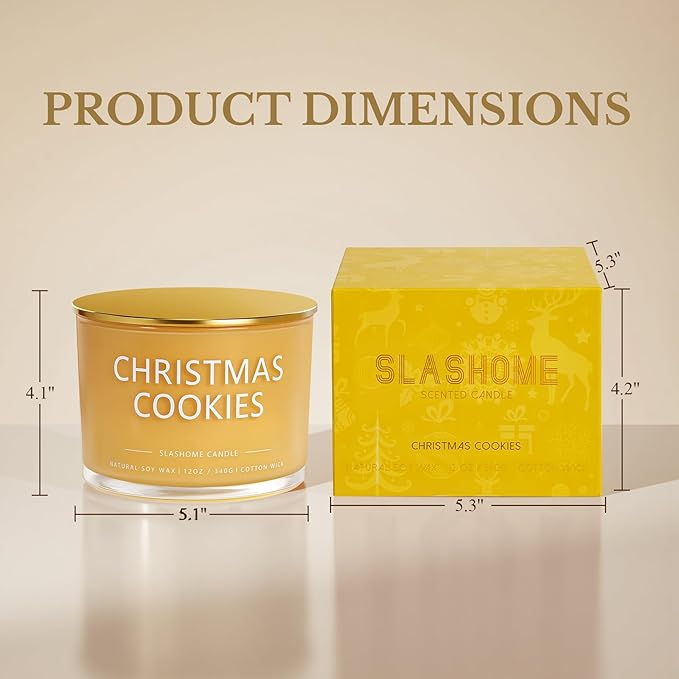 Christmas Cookie Candle, Large 3 Wick 12oz Soy Scented Candle, Luxury Christmas Birthday & Winter Holiday Gift for Women & Men, Long Lasting 60+ Hour Clean Non-Toxic Burn, Elegant Winter Home Decor