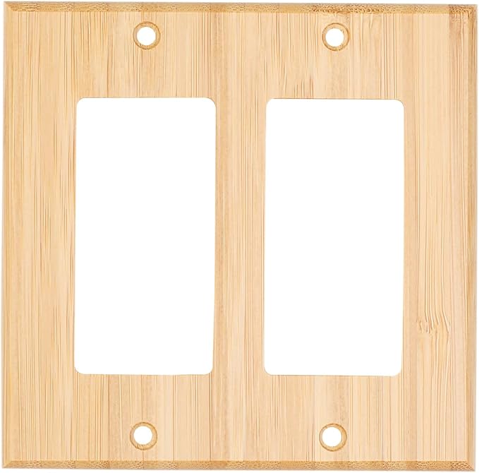 Raw Wood Light Switch Cover Decorative Double Rocker Wall Plate 4.5" x 4.5" Bamboo Quality Light Switch Plate Cover for Bedroom Kitchen Home Decor (Double Rocker Switch Plate)