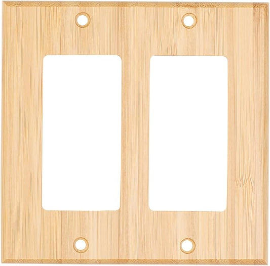 Raw Wood Light Switch Cover Decorative Double Rocker Wall Plate 4.5" x 4.5" Bamboo Quality Light Switch Plate Cover for Bedroom Kitchen Home Decor (Double Rocker Switch Plate)