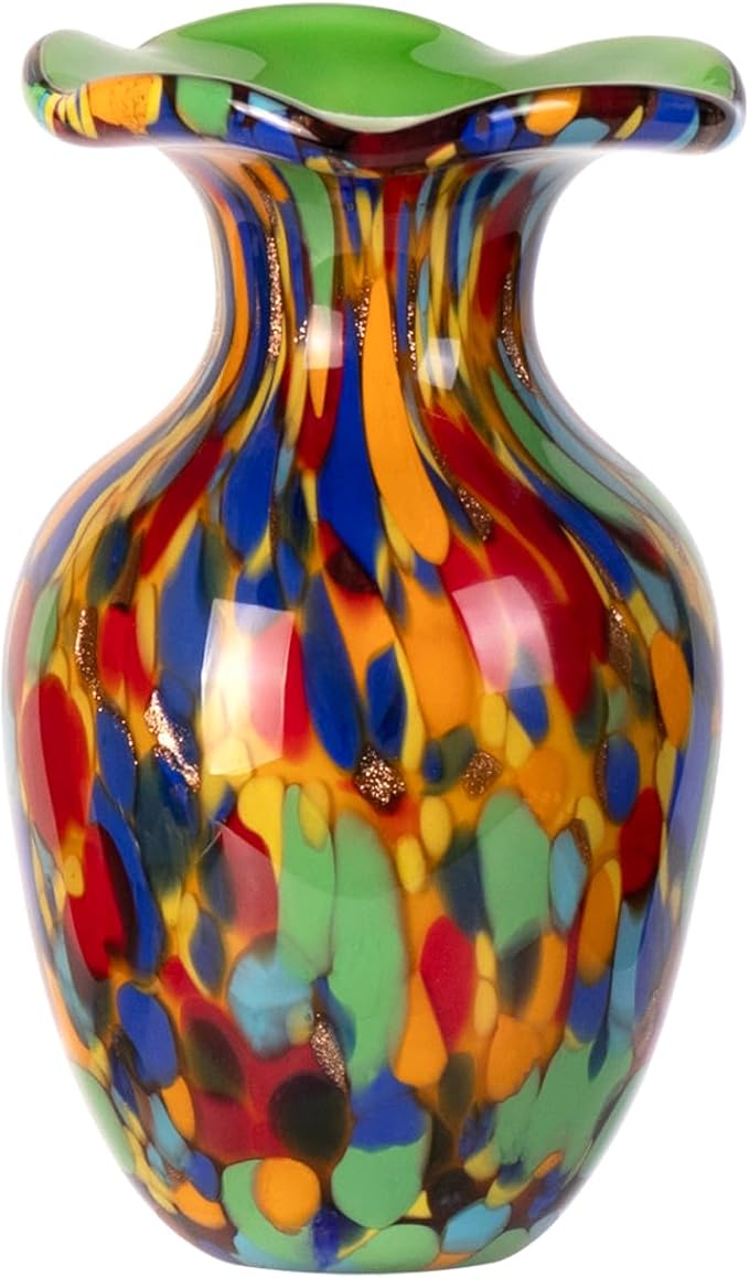 KAMMAK Colored Glass Vase, Beautiful Hand Blown Decorative Vase, Modern Art Vase for Flower Mantle Dining Table Centerpiece, Entryway Living Room Wedding Decoration, FH004