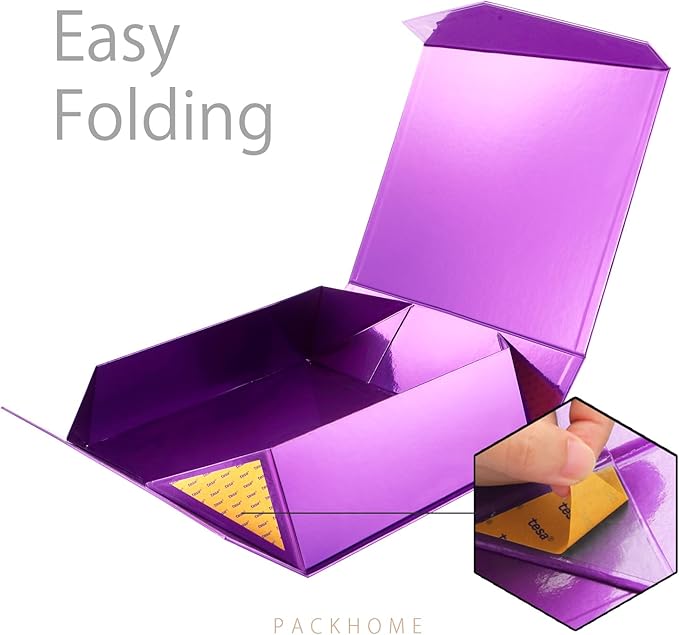PACKHOME 17x14.5x5.5 Inches, Extra Large Gift Box with Lid, Magnetic Closure Box for Clothes and Large Gifts (Glossy Purple with Grass Texture)