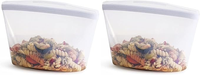 Stasher Premium Silicone Reusable Food Storage Bag, Clear | Microwave, Sous Vide, Dishwasher, Oven and Freezer Safe | BPA Free, Leak-free, Eco-friendly, 4-Cup Bowl (Pack of 2)
