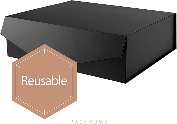 PACKHOME 17x14.5x5.5 Inches, Extra Large Gift Box with Lid, Magnetic Closure Box for Clothes and Large Gifts (Matte Black with Grain Texture)