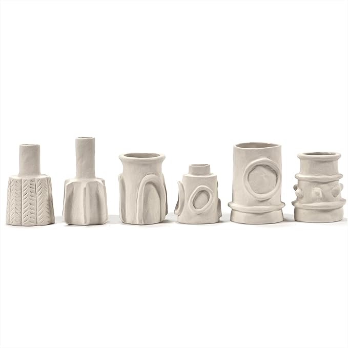 Serax Flower Vase | Marie by Marie Michielssen | Set of 6 | White Stoneware Home Decor Living Room for Coffee Table or Kitchen | Modern Entryway Table Decor or for Shelves | Unique Centerpiece Vases