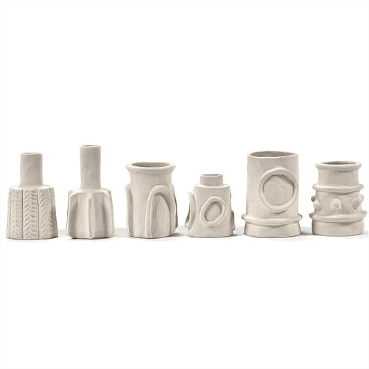 Serax Flower Vase | Marie by Marie Michielssen | Set of 6 | White Stoneware Home Decor Living Room for Coffee Table or Kitchen | Modern Entryway Table Decor or for Shelves | Unique Centerpiece Vases