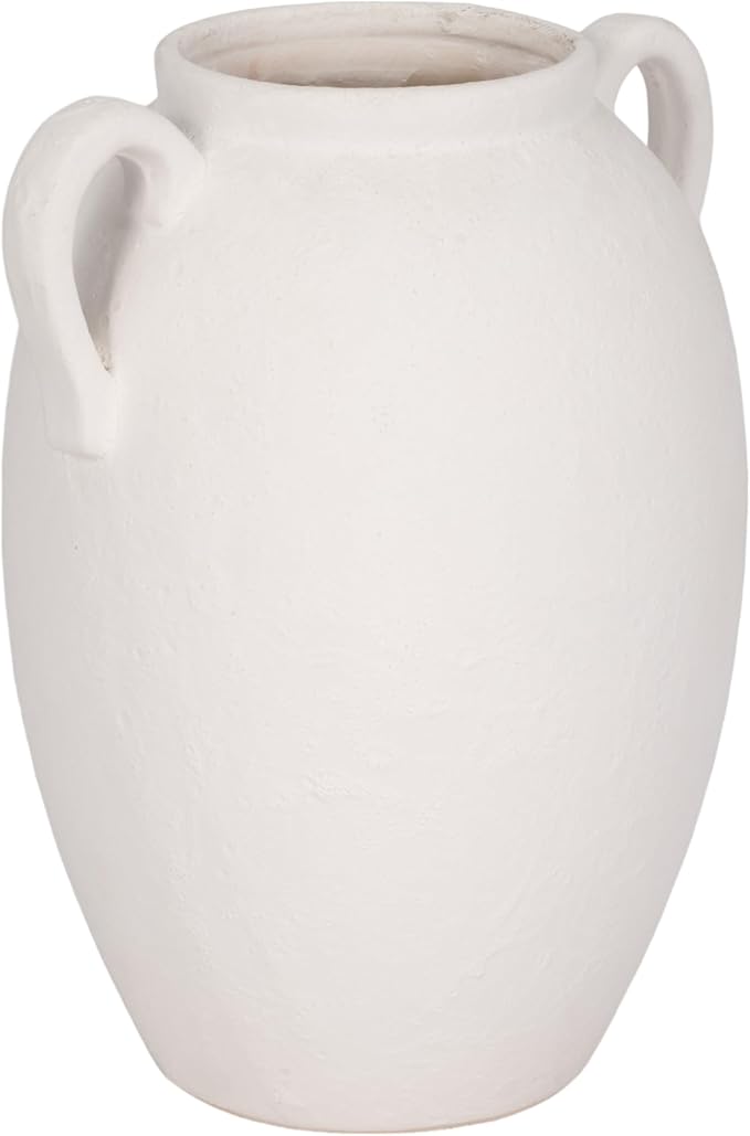 Sagebrook Home Stoneware Vase with Handles - Textured Decorative Pottery for Home & Office - Modern Rustic Accent for Living Room, Bedroom, or Table Centerpiece - 10" White