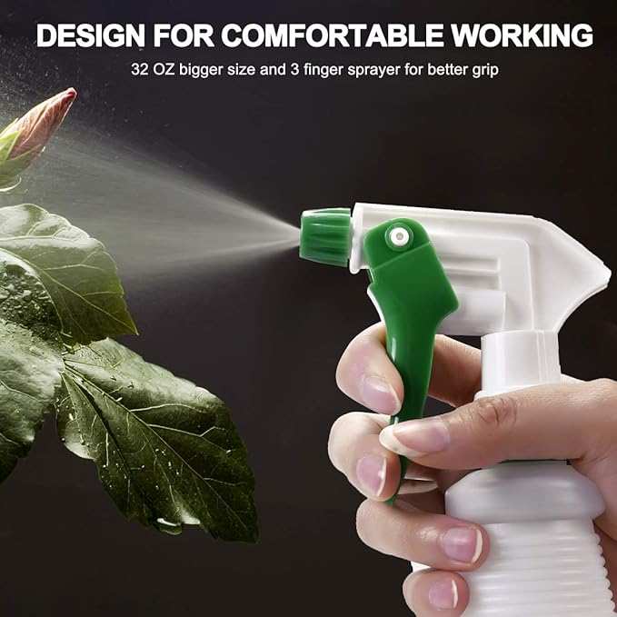 Plastic Spray Bottle 2 Pack, 32 Oz, All-Purpose Heavy Duty Spraying Bottles Leak Proof Mist Empty Water Sprayer for Cleaning Solution, Essential Oils, Hair, Planting with Adjustable Nozzle - Green