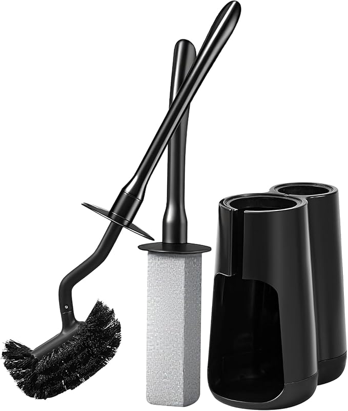 Toilet Brush with Pumice Stone Set & 2 Pack Pumice Stone Brush(Black)
