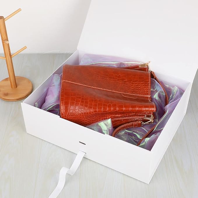 Extra Large White Gift Box 16x14x5.3 Inches, Gift Box with Ribbon Lid Magnetic Closure, Groomsman Proposal Box, Rectangle Collapsible Gift Boxes for Large Gifts (Glossy White)