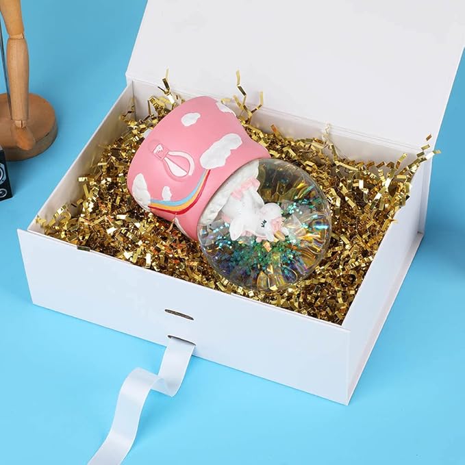 White Gift Box 10x7.3x3.5 Inches, Decorative Box with Ribbon, Empty Gift Box with Lid Magnetic Closure, Groomsman Box, Rectangle Collapsible Gift Boxes for Shirt (Matte White)