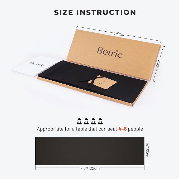 Small Coffee Farmhouse Table Runner for Fall, Thanksgiving, Christmas, and Winter - Athena - 100% Pure Linen - 14 x 48 Inches - Black