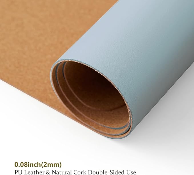 Cork Desk Mat - Small Dual-Sided Desk Pad for Office and Home - Desk Organization and Accessories - Ideal for Large Mouse Pad and Small Desk Mats on Top of Desks(Light Blue,23.6"x 13.8")