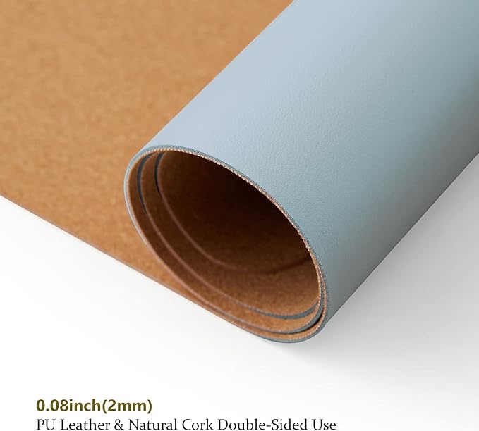 Cork Desk Mat - Dual-Sided Desk Pad for Office and Home - Desk Organization and Accessories - Ideal for Large Mouse Pad and Desk Mats on Top of Desks(Light Blue,80cmx 40cm)