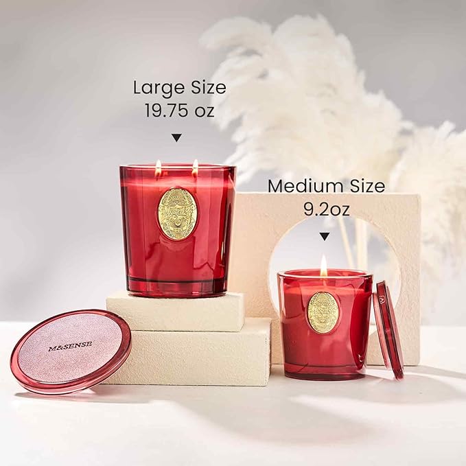 M&SENSE Large Two-Wick Soy Candle | Wild Rose & Red | 19.8 oz, 120H Burn Time | Luxury Scented Candle for Relaxation, Gifting, Home Décor | Ideal for Bedroom, Office, Party Ambiance