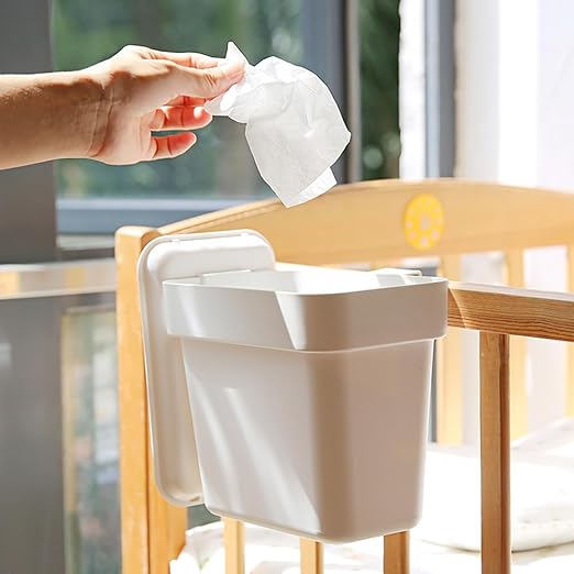 0.8 Gallon Hanging Small Trash Can with Lid for Cupboard/Bathroom/Bedroom/Office/Camping, Mini Desk Trash Can with 150 Pcs Trash Bags, White