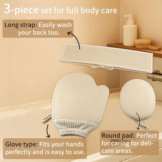 Natural Loofah Exfoliating Body Scrubber Loofah Bath Sponge, Luffa for Women and Men, 100% Biodegradable Compostable, Dye Free, Zero Waste Eco Friendly Sustainable (3 Pack) (L)