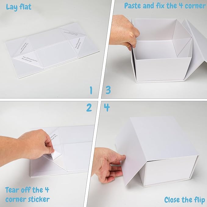 Schliersee 4Packs 8x6x4 White Gift Box with Magnetic Lids for Present, Magnetic Closure Gift Wrap Box for Wedding, Birthday