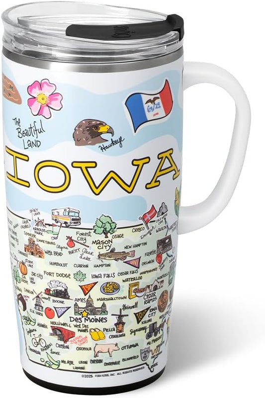 Swig Life 22oz Travel Mug, Insulated Tumbler with Handle and Lid, Travel Coffee Mug, Cup Holder Friendly, Stainless Steel 22 oz Tumbler, Reusable Insulated with Lid (Iowa)