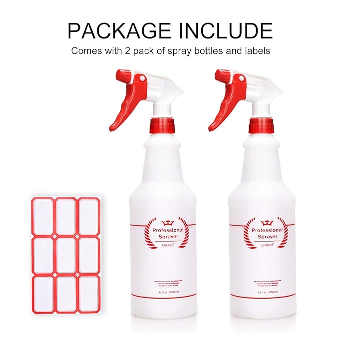 Plastic Spray Bottle 2 Pack, 32 Oz, All-Purpose Heavy Duty Spraying Bottles Leak Proof Mist Empty Water Sprayer for Cleaning Solution, Essential Oils, Hair, Planting, Pet with Adjustable Nozzle - Red