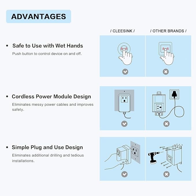 Garbage Disposal Switch, Cordless Air On Off Kit for Food Waste Disposer, Stainless Steel Brushed Nickel, LONG 3.5" Sink Top Push Button by CLEESINK