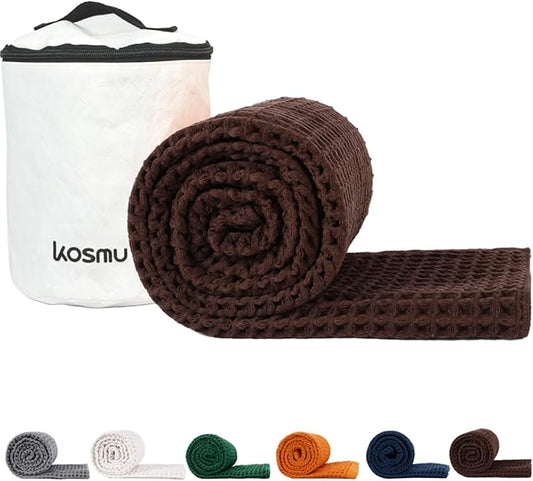 Luxury Japanese Cotton Waffle Bath Towel | Plush, Absorbent, and Quick Dry | Free Storage Bag Included (Dark Cocoa, Bath Sheet, 67" x 34")