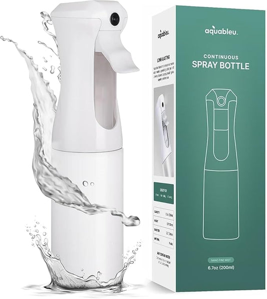 Aquableu Spray Bottle for Hair – Continuous Mist Spray Bottle for Hair Care, Styling, Cleaning, Plants, Pets & Essential Oils (White, 6.76oz/200ml)