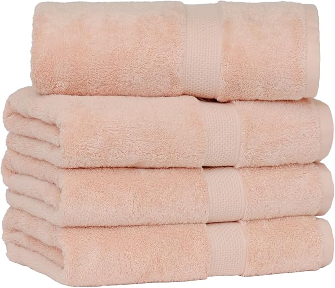 [Japan Technology], Plush Light-Weight Towel, Bath Towel (30x54 inches), 520GSM, Coral Pink, Pack of 4, Quick Dry, High Absorbency, 100% Cotton