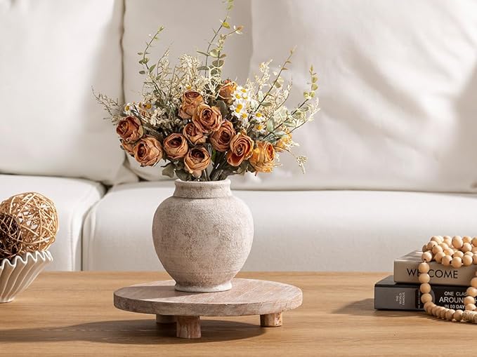 Ceramic Rustic Vase, 6 Inch Small Flower Farmhouse Vase Decorative Vase Short Pottery Vases for Home Decor Table Living Room Entryway Mantel Bookshelf Bedroom Bathroom Kitchen - Rustic White