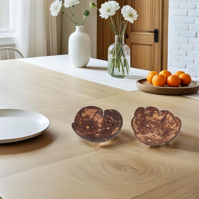 BESTYASH Natural Coconut Shell Bowl Set 2 Pieces Smooth Candy Snack Bowls for Serving Nuts Soap Key Storage Home Decor 5.12 Inch