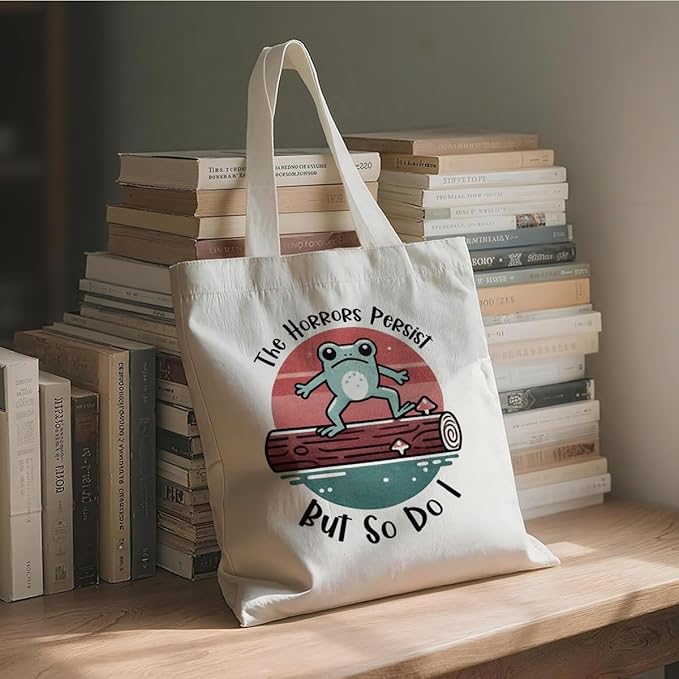 Canvas Tote Bag for Women, Funny Frog Shoulder Bags, Inspirational Canvas Totes to Work Traveling, Christmas Gifts to Friends and Family, Holiday Gift Bags for Wrap Storage