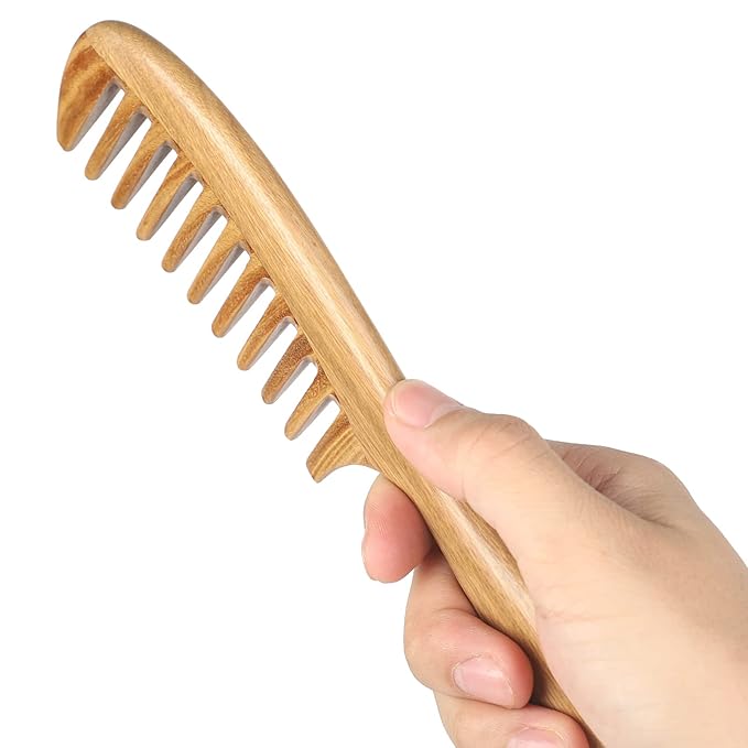 Onedor Handmade 100% Natural Green Sandalwood Hair Combs - Anti-Static Sandalwood Scent Natural Hair Detangler Wooden Comb (Extra Wide Tooth)