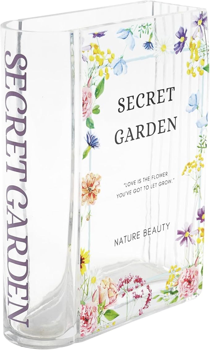 Glass Book Vase, Clear Book Vase for Flowers, Large Glass Vases, Modern Book Shaped Vases for Bedroom, Living Room, Office, Coffee Table, Bookshelf(Garden)