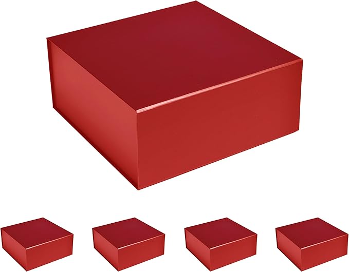 CECOBOX - Gift Boxes with Lids for Presents 6"x6"x2.75" - Matte, Collapsible Magnetic Closure Gift Box - Groomsmen & Bridesmaid Proposal Boxes, Wedding, PR, Birthdays, Holidays - Red