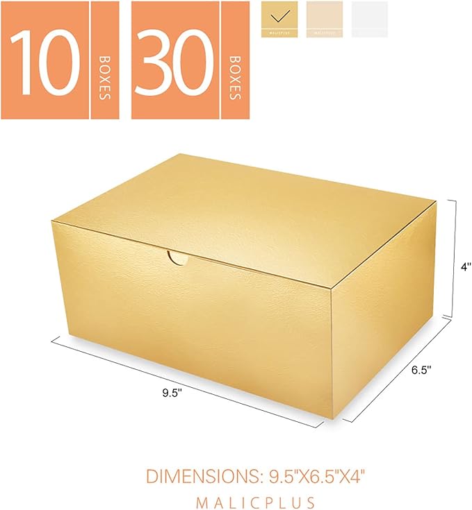 30 Gift Boxes 9.5x6.5x4 Inches Premium Gift Boxes Bridesmaid Proposal Boxes, Paper Gold Gift Boxes with Lids for Light Weight Gifts, Crafting, Cupcake Boxes (Grass Texture Gold)