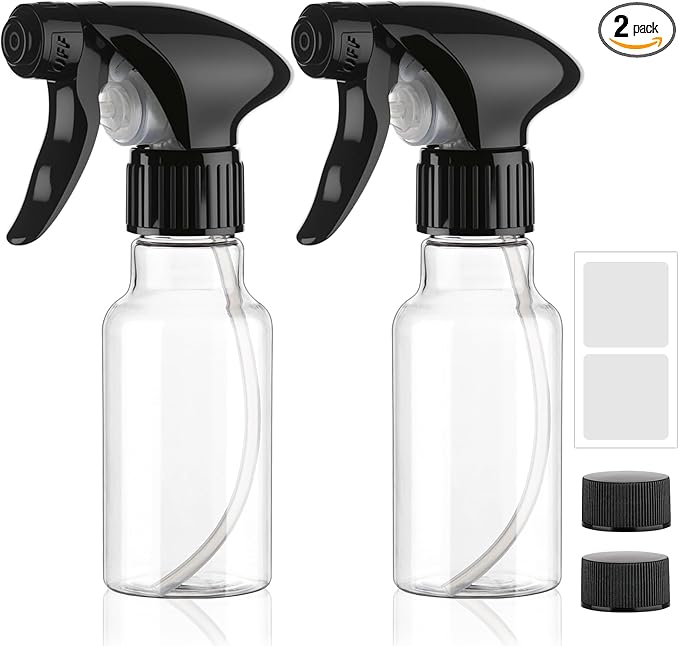 Spray Bottles 4oz/120ml Plastic Small Spray Bottle for Hair Mist/Stream Spraying Heavy Duty Empty Water Spray Bottles for Cleaning Solutions, Plants 2 Pack (Clear)