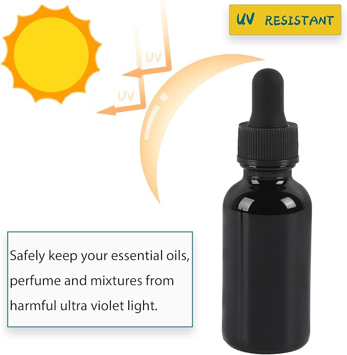 24 Pack,1oz Glass Dropper Bottle,Black Tincture Bottles with Dropper,Pretty Finish for All Kinds of Liquids,Oil Bottles for Hair- Stronger Suction ideal for Leakproof Travel