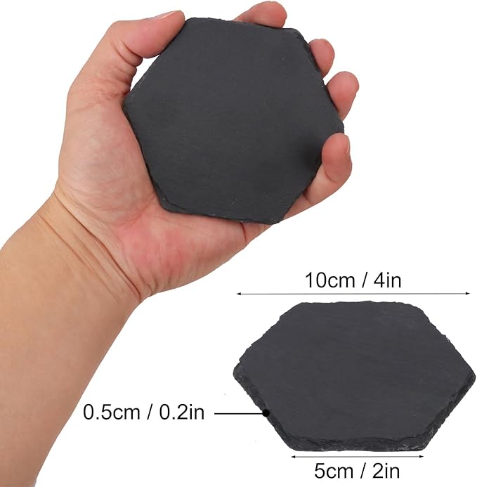 30 Pack 4 Inch Hexagon Slate Coasters,Black Slate Drinks Coasters with Anti-Scratch Bottom, Ideal for Home Decor, Bar, Housewarming Gifts, and Laser Engraving KUKLIPJIM