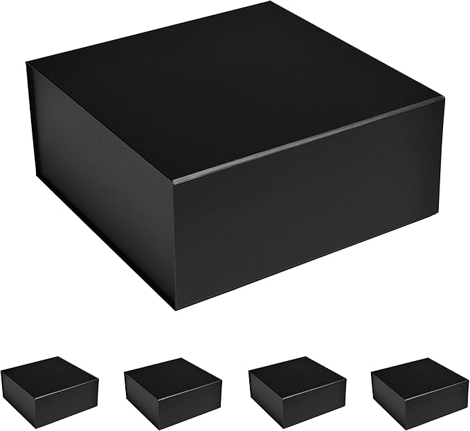 CECOBOX - Gift Boxes with Lids for Presents 8"x8"x3.1" - Matte, Collapsible Magnetic Closure Gift Box - Groomsmen & Bridesmaid Proposal Boxes, Wedding, PR, Birthdays, Holidays (Black)
