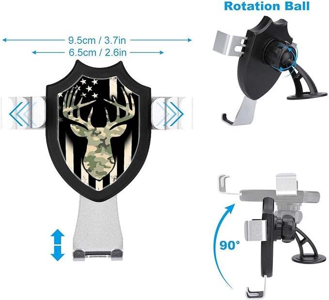 Phone Mount for Car Dashboard Air Vent Windshield, Universal Hands Free Automobile Cell Phone Holder Camouflage American Flag Hunting Deer Camo Black