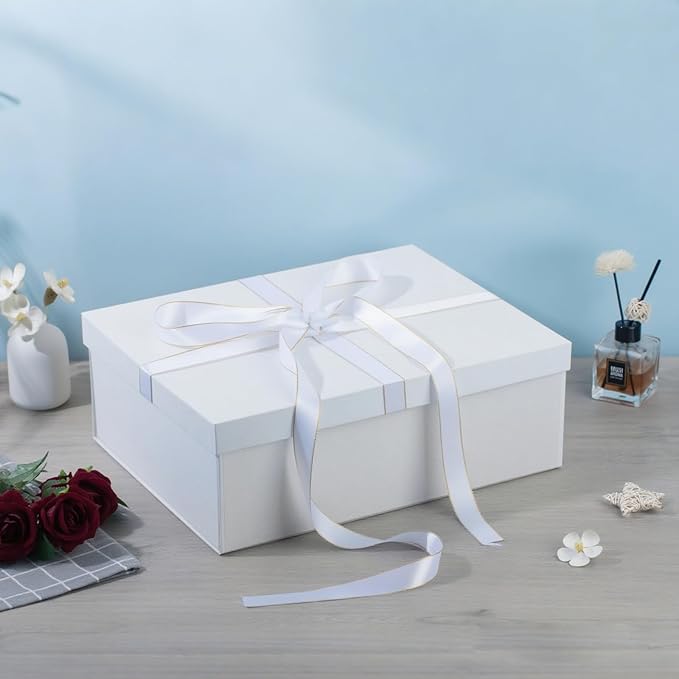 Rinrda Extra Large Gift Box 16.5x13x5.5 inches,White Gift Boxes with Lids for Presents,Perfect for Birthday,Valentine's Day,Christmas,Anniversaries,Contains Card,Ribbon,Shredded Paper Filler.