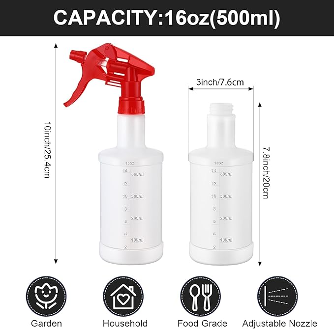 Eccliy 12 Pcs 16 Oz Plastic Spray Bottle, Adjustable Empty Reusable Sprayer for Cleaning, Planting, Water, Bathroom and Kitchen, BBQ, Commercial and Residential(Red,Measurement)